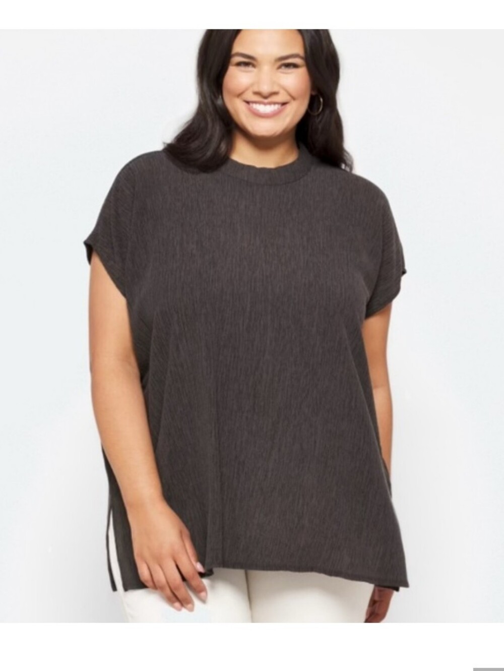 Eileen Fisher Woven Plissé Mock Neck Top In Rye